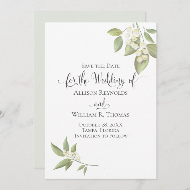 Elegantes Gipskraut Grüne Botanische Flora Save The Date (Vorne/Hinten)