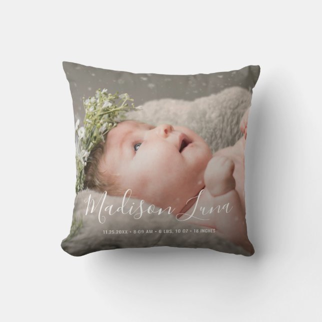 Elegantes Girl Birth Kinderzimmer New Baby Foto Kissen (Vorderseite)