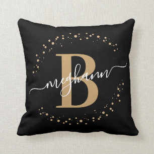 Elegantes, Girly Black Name Monogram Script Kissen