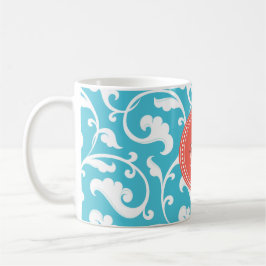 Elegantes girly blaues Blumenmustermonogramm Tasse