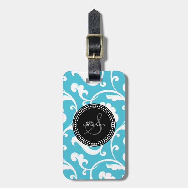 Elegantes girly blaues weißes gepäckanhänger (Vorderseite vertikal)