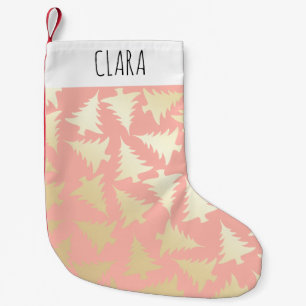Elegantes GIrly Gold u. rosa Weihnachtsbaum-Muster Kleiner Weihnachtsstrumpf