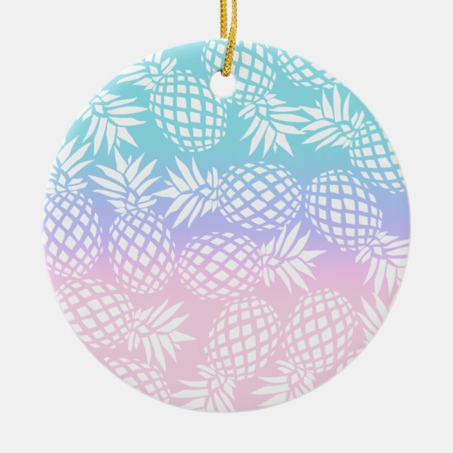 Elegantes Girly Gradient Ananas Muster farbenfroh Keramik Ornament (Vorne)