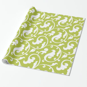 Elegantes, girly, grünes Blumenmuster-Monogramm Geschenkpapier