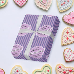 Elegantes Girly Pink Lila Popcorn Streifenmuster Geschenkpapier