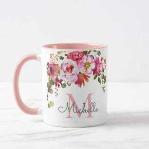 Elegantes, girly, rosa Rosen Blumenmonogramm Tasse