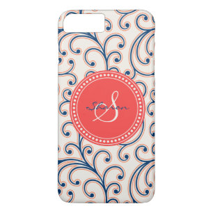 Elegantes, girly, rotes, blaues Blumenmuster-Monog Case-Mate iPhone Hülle