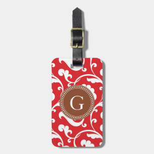 Elegantes girly rotes Blumenmustermonogramm Gepäckanhänger