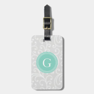 Elegantes girly silbernes Blumenmustermonogramm Gepäckanhänger