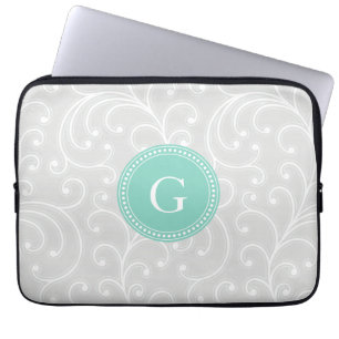 Elegantes girly silbernes Blumenmustermonogramm Laptopschutzhülle