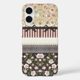 Elegantes, girly weißes Spitzen- und rosa Rosen Ca iPhone 16 Hülle
