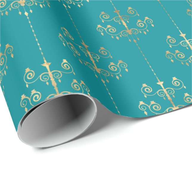 Elegantes Glam Aquamarines Goldmuster Geschenkpapier (Rolleneckpunkt)