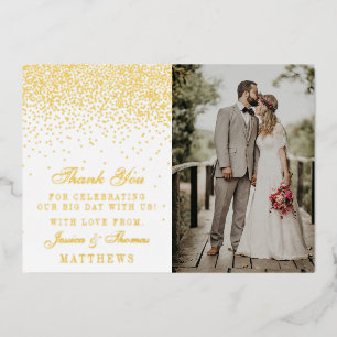 Elegantes Glam Konfetti Hochzeitsfoto Danke Echt Folieneinladung