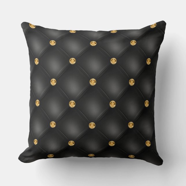 Elegantes Glam Tufted Gold Diamond Black Pattern Kissen (Vorderseite)