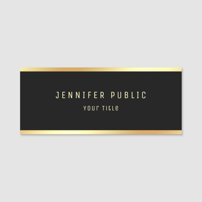 Elegantes Glamour-Schwarzes und Goldmoderne Namensschild (Vorderseite)