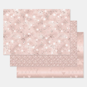 Elegantes Glamouröses Mädchenhaftes Rosa und Silbe Geschenkpapier Set
