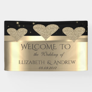 Elegantes glänzendes goldenes Glitter-Herzen Hochz Banner