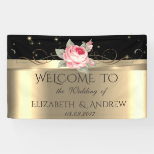 Elegantes Glänzendes Goldrosen Hochzeitsbanner Banner