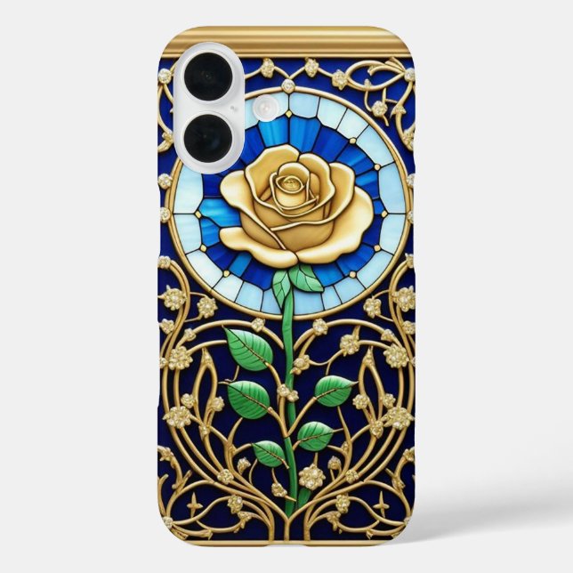 Elegantes Glasfenster mit goldener Rose Case-Mate iPhone Hülle (Rückseite)