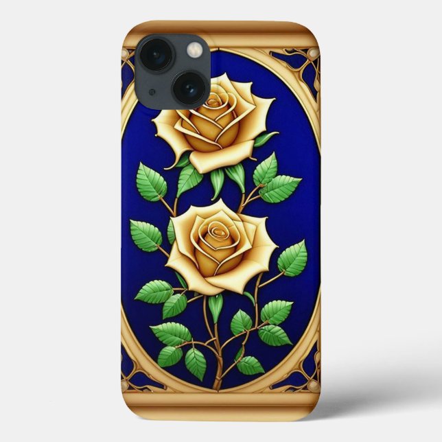 Elegantes Glasfenster mit goldener Rose Case-Mate iPhone Hülle (Rückseite)