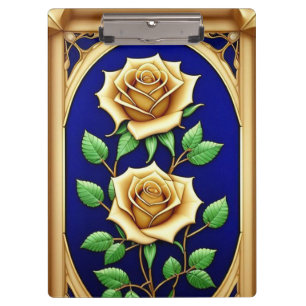 Elegantes Glasfenster mit goldener Rose Klemmbrett