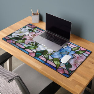 Elegantes Glasmalerei-Lilien-Blumendesign in weich Schreibtischunterlage