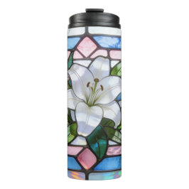 Elegantes Glasmalerei-Lilien-Blumendesign in weich Thermosbecher
