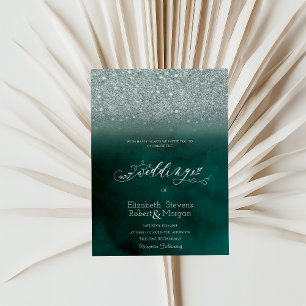 Elegantes Glitter Bokeh Grün Hochzeit Einladung