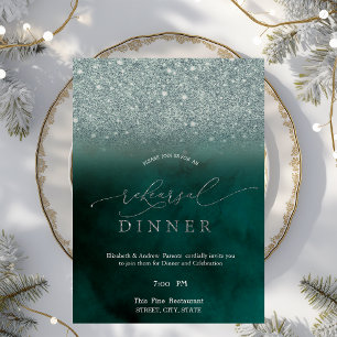 Elegantes Glitter-Bokeh Grünes Probedinner Einladung