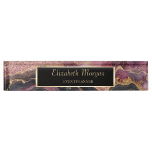 Elegantes Glitter-Bokeh-Ombre, Burgundermarmor Namensplakette