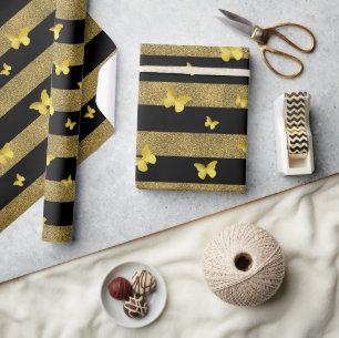 Elegantes Glitter-Gold-Schmetterlingsmuster Geschenkpapier