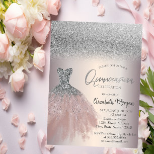Elegantes Glitter-Kleid Quinceañera Einladung