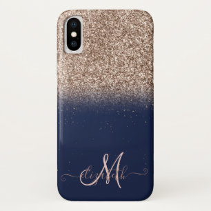 Elegantes Glitter Ombre Roségold Monogramm Navy Bl Case-Mate iPhone Hülle