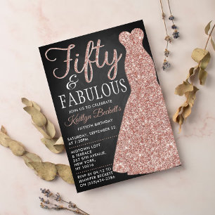 Elegantes Glitterkleid   Fifty & Fabulous Geburtst Einladung