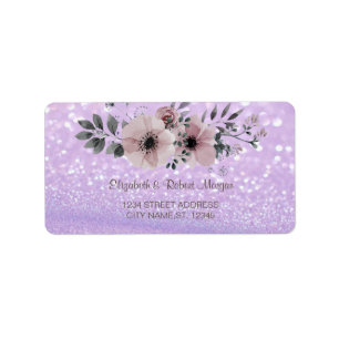 Elegantes Glitzer-Bokeh-Blumen-Hochzeitsetikett Adressaufkleber