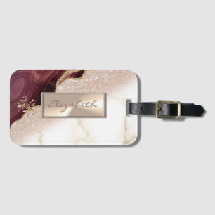 Elegantes Glitzer-Bokeh-Ombre, Burgunder Marmor Gepäckanhänger