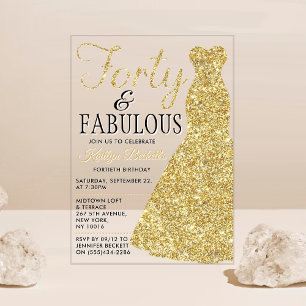 Elegantes Glitzer Dress   40 & Fabulous Birthday Acryleinladungen