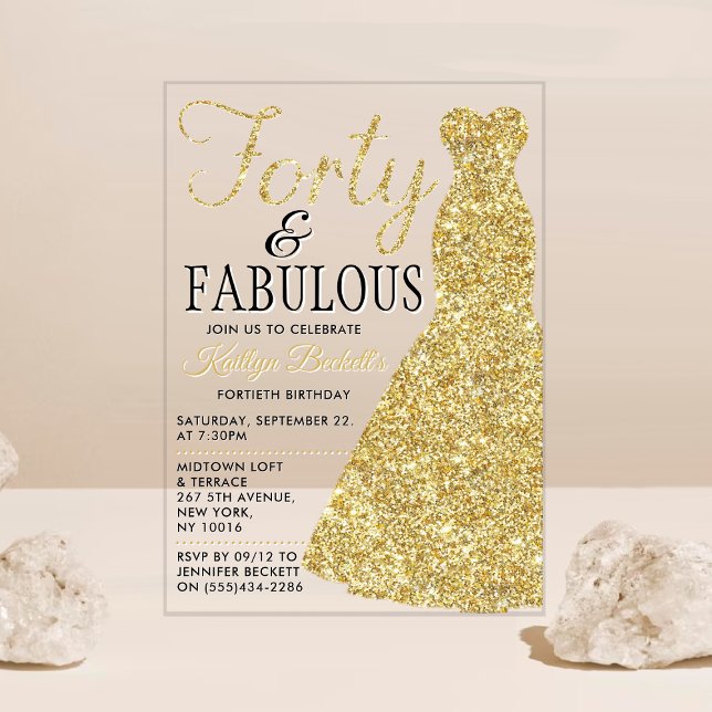 Elegantes Glitzer Dress | 40 & Fabulous Birthday Acryleinladungen (Von Creator hochgeladen)