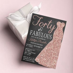 Elegantes Glitzer Dress   40 & Fabulous Birthday Einladung