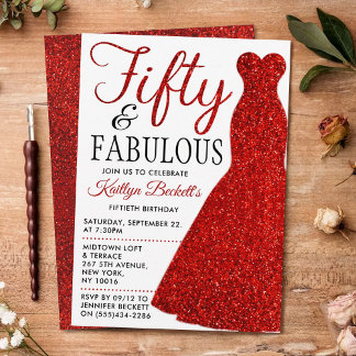 Elegantes Glitzer Dress | 50 & Fabulous Geburtstag Einladung