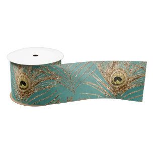 Elegantes Glitzer Peacock Feathers Pattern Satinband