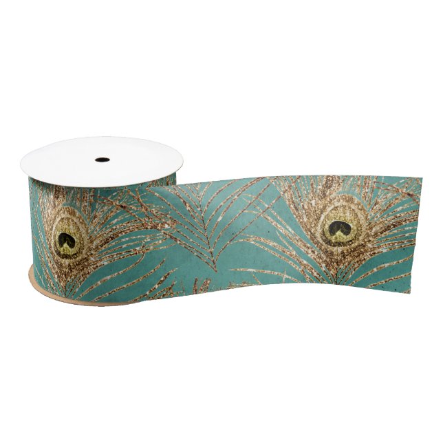 Elegantes Glitzer Peacock Feathers Pattern Satinband (Spule)