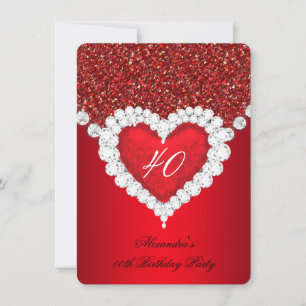 Elegantes Glitzer-Rot-Diamant-Herz Geburtstag Einladung