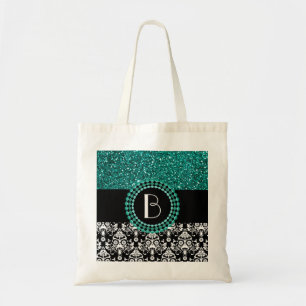 Elegantes Glitzer-und Damast-Muster mit Monogramm Tragetasche