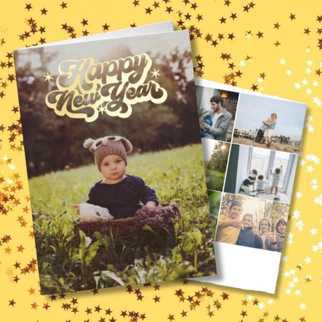 Elegantes glückliches neues Jahr 8 Foto eingeklapp (Happy New Year Holiday Card 8 Photos Family Holiday Card)