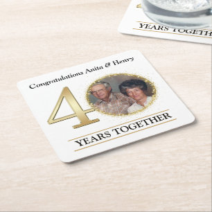 Elegantes Gold 40. Jubiläumsfoto Rechteckiger Pappuntersetzer
