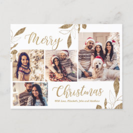 Elegantes Gold 4 Foto Collage Botanisches Weihnach Postkarte