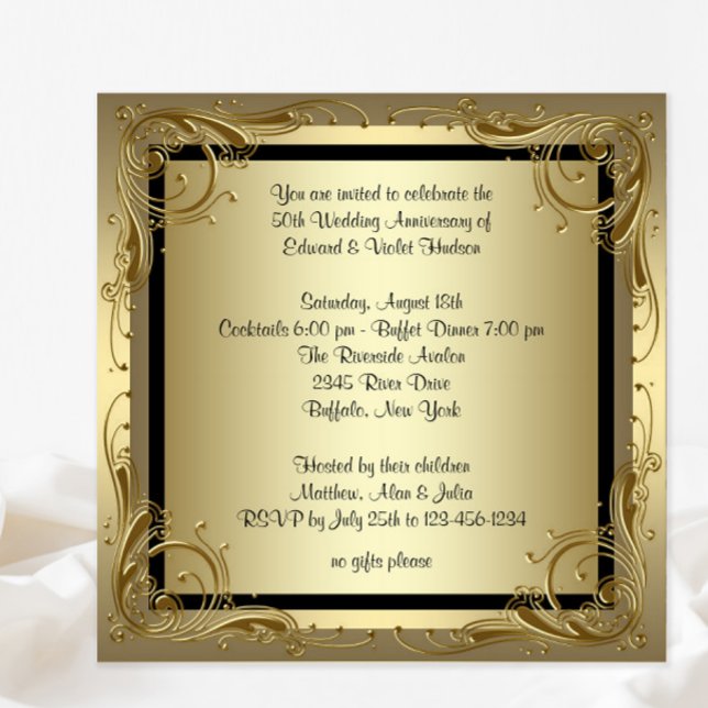 Elegantes Gold 50. Hochzeitliches Jubiläum Party Einladung (You can change all text, font style and wording as needed on this beautiful any occasion design.)