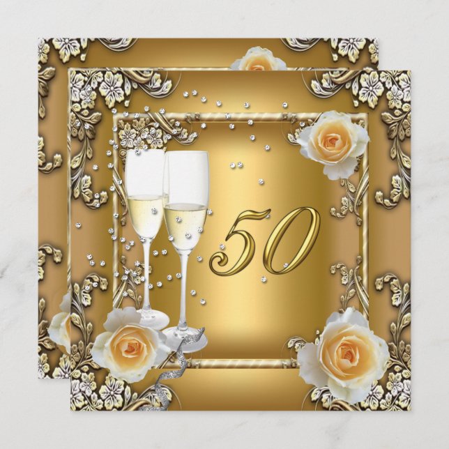 Elegantes Gold 50. Hochzeitliches Jubiläum Party Einladung (Vorne/Hinten)