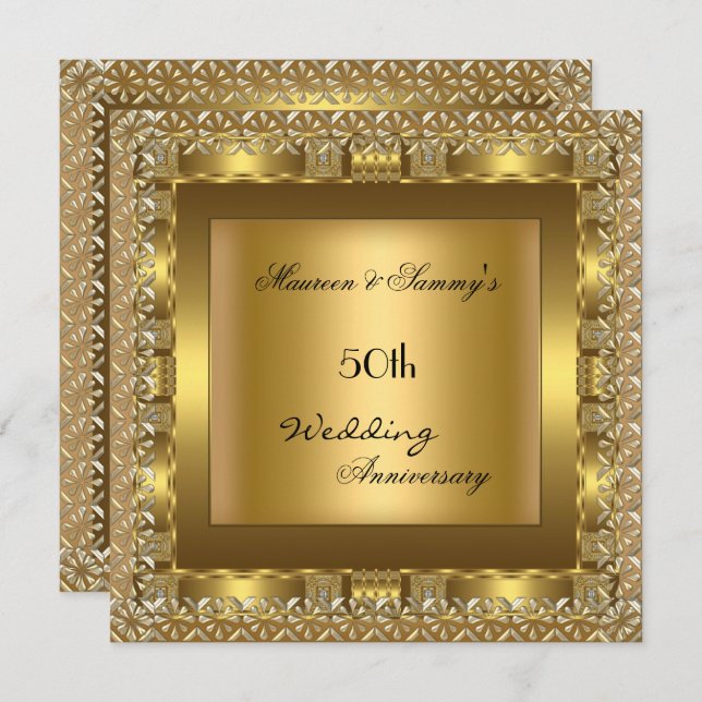 Elegantes Gold 50. Hochzeitliches Jubiläum Party Einladung (Vorne/Hinten)